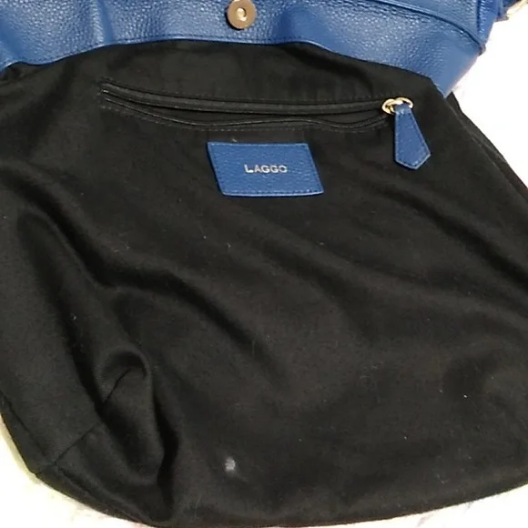 Authentic Laggo Genuine Blue Leather Hobo Shoulder Bag - Picture 13 of 16